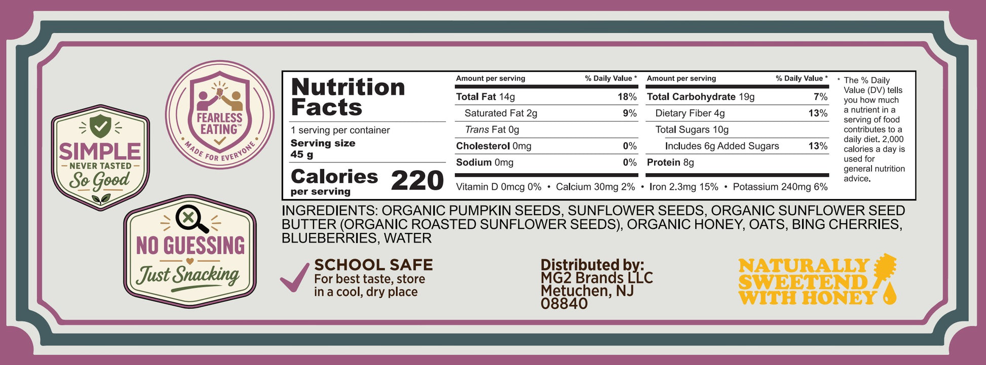 Kennai Cherry Berry Nutrition Bar Nutrition Facts and other symbols 