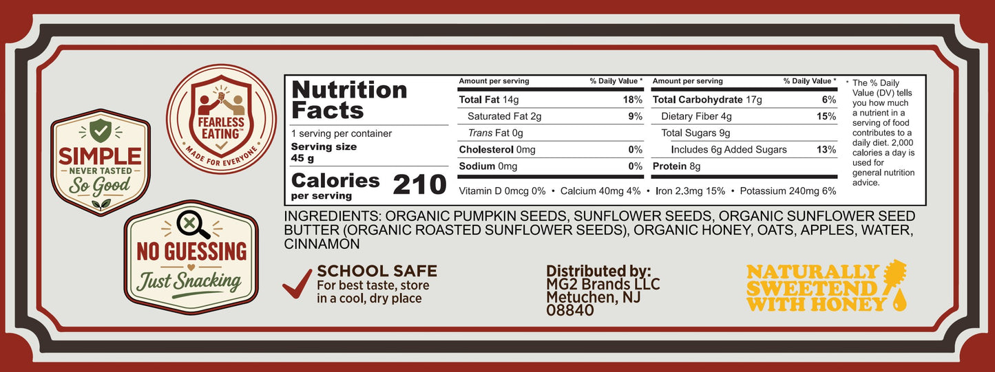Kennai Cinnamon Apple Bar Nutrition Facts Label and Ingredient listing